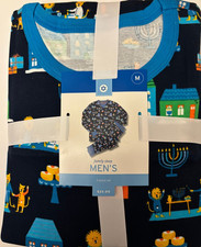 Hanukkah PJ Set Men  s Holiday Navy Lion Family 2 Piece Set -Size Medium