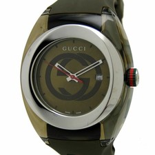 Gucci Men's Sync Interlocking G Watch SS Rubber Khaki 44mm Used From Japan