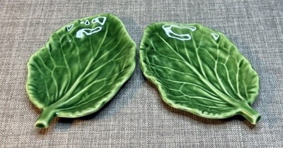 Set 2 Bordallo Pinheiro Portugal Cabbage Leaf Dish, Small Trinket Relish Dish