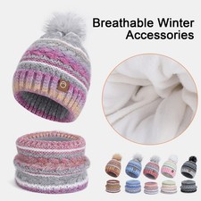 Knitting Hat Neck Warmer Set Winter Thickened Velvet Lining Colorful 2Pcs/Set