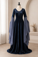 Women's Medieval Renaissance Costume Gray Velvet Lace Up Fairy Style Dress