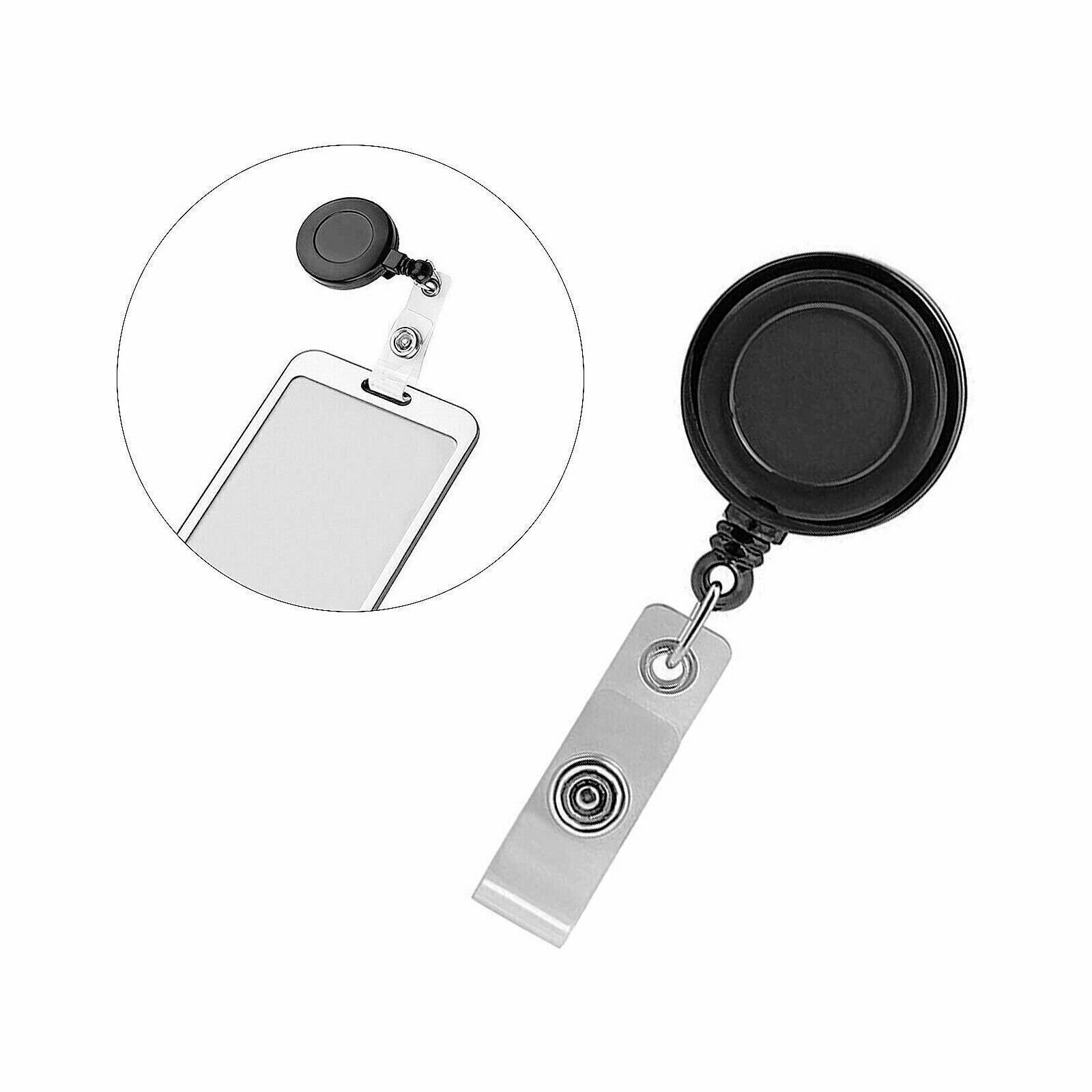 Retractable ID Card Holder Reel Badge Key Tag Clip Black