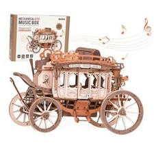 3D Wooden Puzzles for Adults-Stagecoach Music Box Kit-DIY Wood Model Kits for