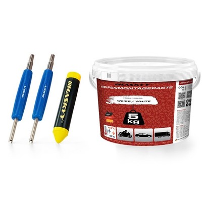 5kg Reifenmontagepaste Weiss Montagewax 2x Ventileindreher & Fettkreide im Set