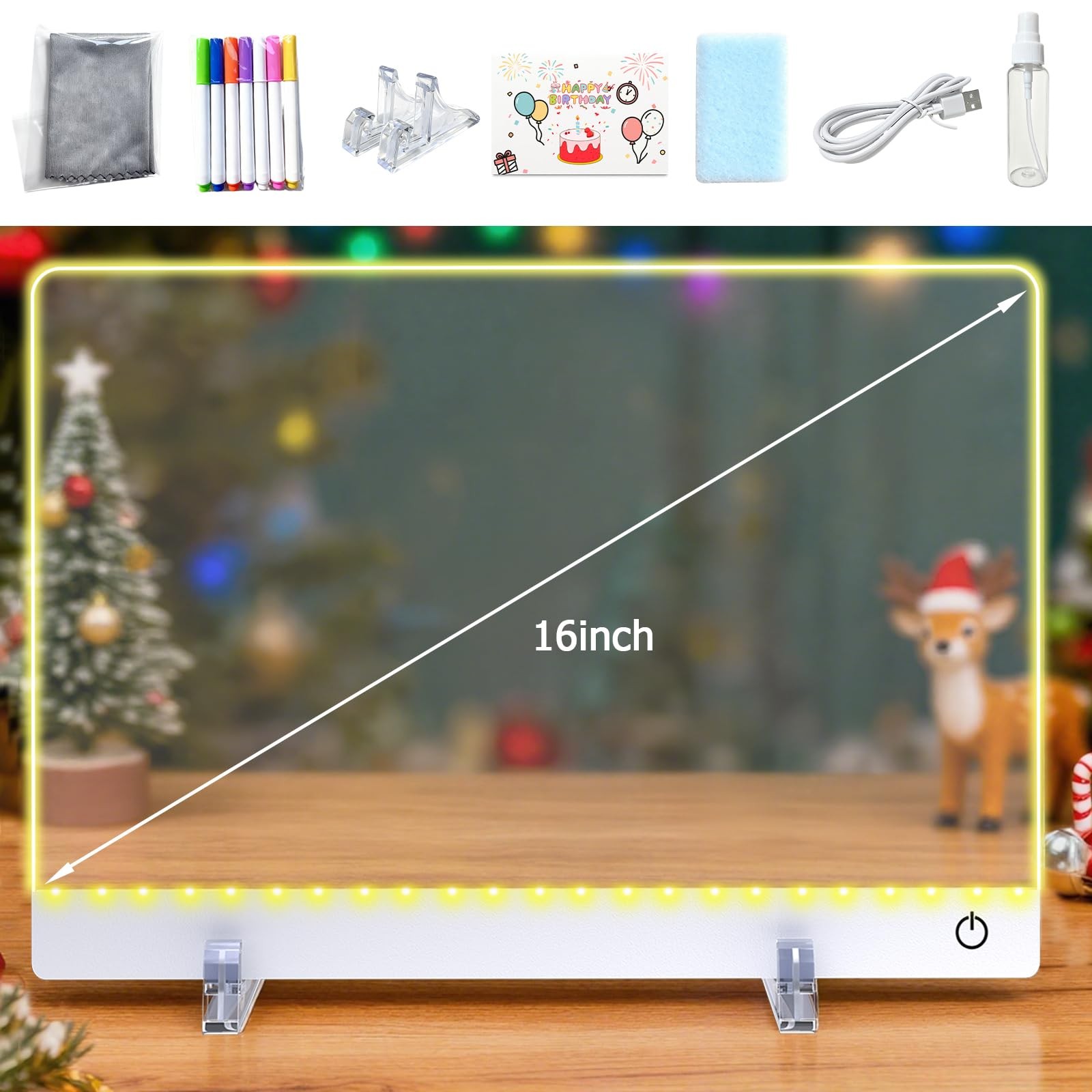 16" LED Drawing Board for Kids - USB-C Rechargeable, 7 Color Light Up, Dry Erase