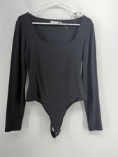 NWOT Pink Rose Womens One Piece Black Soft Stretch Long Sleeve Bodysuit Size M