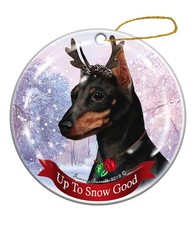 Holiday Pet Gifts Black and Tan Mini Pinscher Dog Porcelain Christmas Ornament