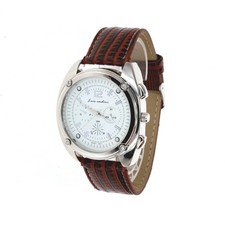 Fashion Chronograph Sport Style Brown Leather Band White Dial Men's Watch