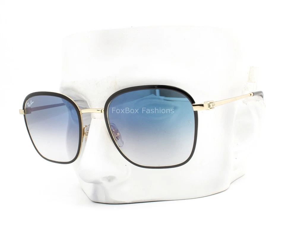 Ray-Ban Sunglasses Gloss Black Metal Gold Blue Gradient RB3720 9000/3F with Case