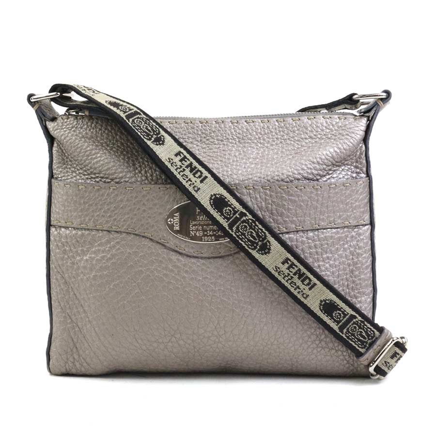 Borsa a tracolla originale FENDI Selleria in pelle/tela grigio metallizzato...