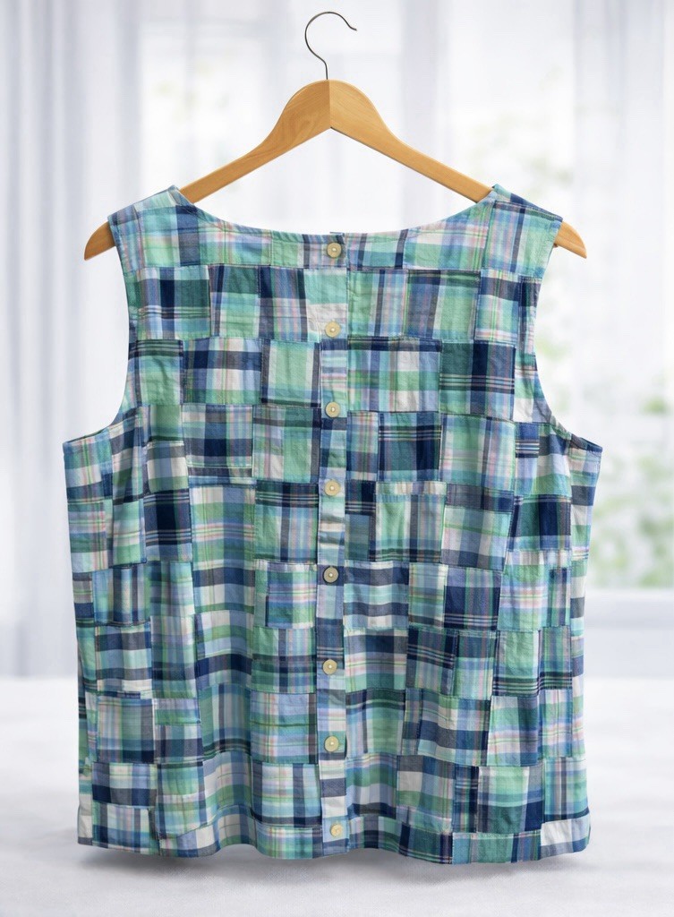 Talbots Madras Plaid Patchwork Back Button Sleeve… - image 3