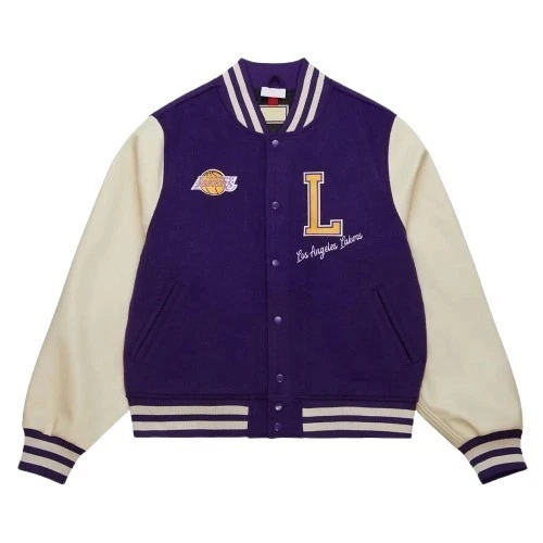 OFF WHITE Giacca LA Lakers viola e bianco sporco Varsity NBA spedizione gratuita