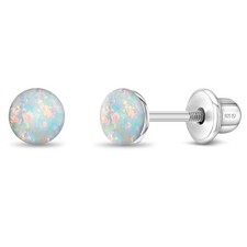 Opal Button 4mm Baby / Toddler / Kids Earrings Screw Back - Sterling Silver