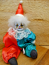 Brilliant Colors Vintage Porcelain Clown Doll 10"