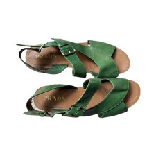 PRADA Green Leather Strappy Ankle Strap Buckle Flat Sandals UK 6 EU 39