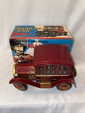 Vintage 1950'S Rosko Toy Battery Operated Tin Grand-Pa Car W/ Box Works Smokes