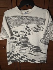 Vintage 90s Nascar AOP All Over Print T Shirt Mens Large Made In USA 1992 Racing