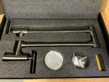 anzzi braccia gunmetal black 2-handle wall-mount pot filler kitchen faucet