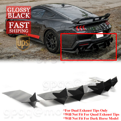 For Ford Mustang 24-25 V1 Style Glossy Black Shark Fin Rear Bumper Diffuser Kit