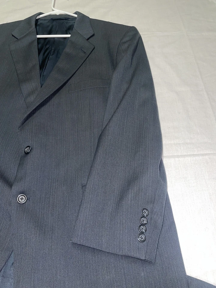 BURBERRY London 2PC SUIT 46R Pants 40W  32L Herringbone Navy Blue Wool Pleated - Image 4 of 4