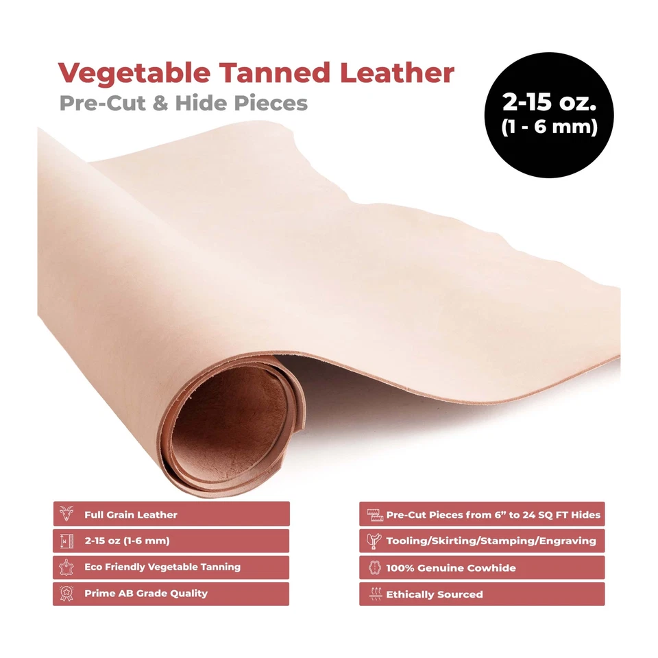 ELW 2-15 oz (1.8-6mm) Thick Pre-Cut Vegetable Tanned Leather - Image 4 of 4