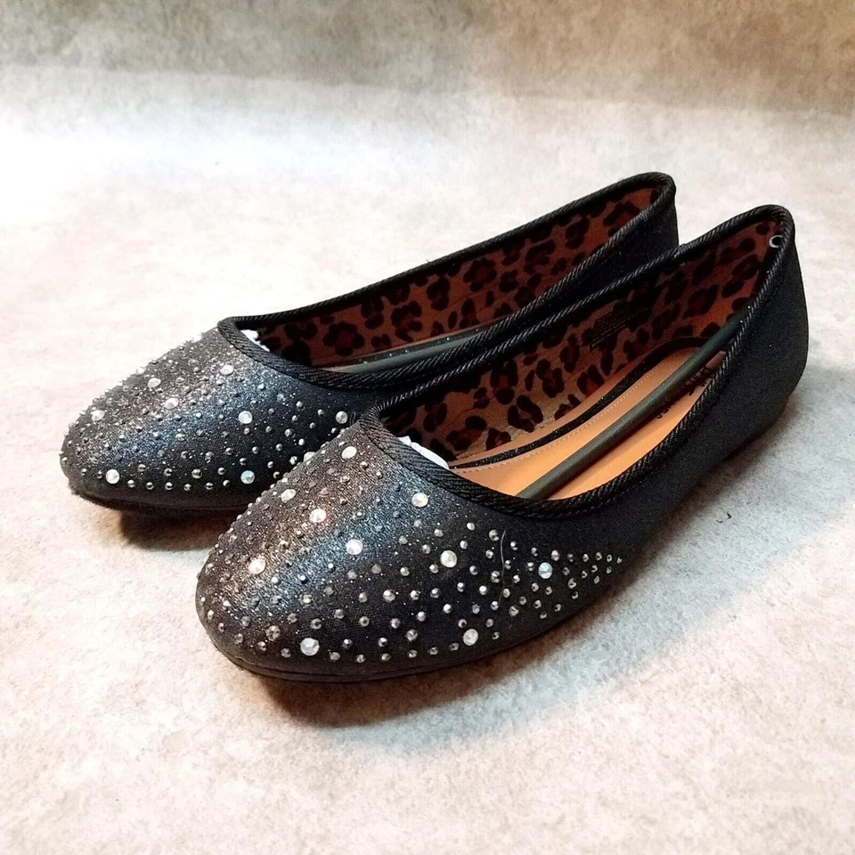 HotCakes Womens Gusto Size 4 Black Rhinestones Slip On Ballet Flats - Image 3 of 4