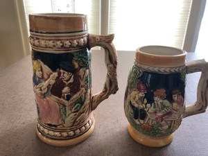 Beer stein mugs ceramic (2 mugs)