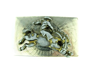 VTG Rare **3-D BUCKING BAREBACK* Cut Out Cowboy BELT BUCKLE