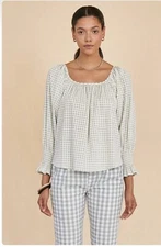 Hunter Bell Women’s Rosette Check Lucia Scoop Neck Blouse Top Size M NWT $315