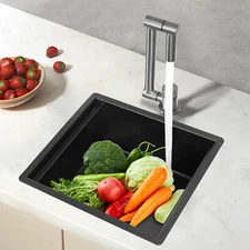 304 Stainless Steel Sink Kitchen Sink with Foldable and Rotatable Faucet Black