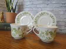 Vtg. Petite Floral Ironstone Coffee Cup & Saucer Set (2), #4009