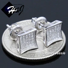 MEN SOLID 925 STERLING SILVER 7MM SQUARE ICY BLING CZ 3D STUD EARRING*E180