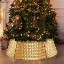 Metal Christmas Tree Collar, 28" Collar Skirt Base Stand Gold Honeycomb New