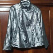 H By Halston Silver Leather Jacket Size 26 Women's Plus