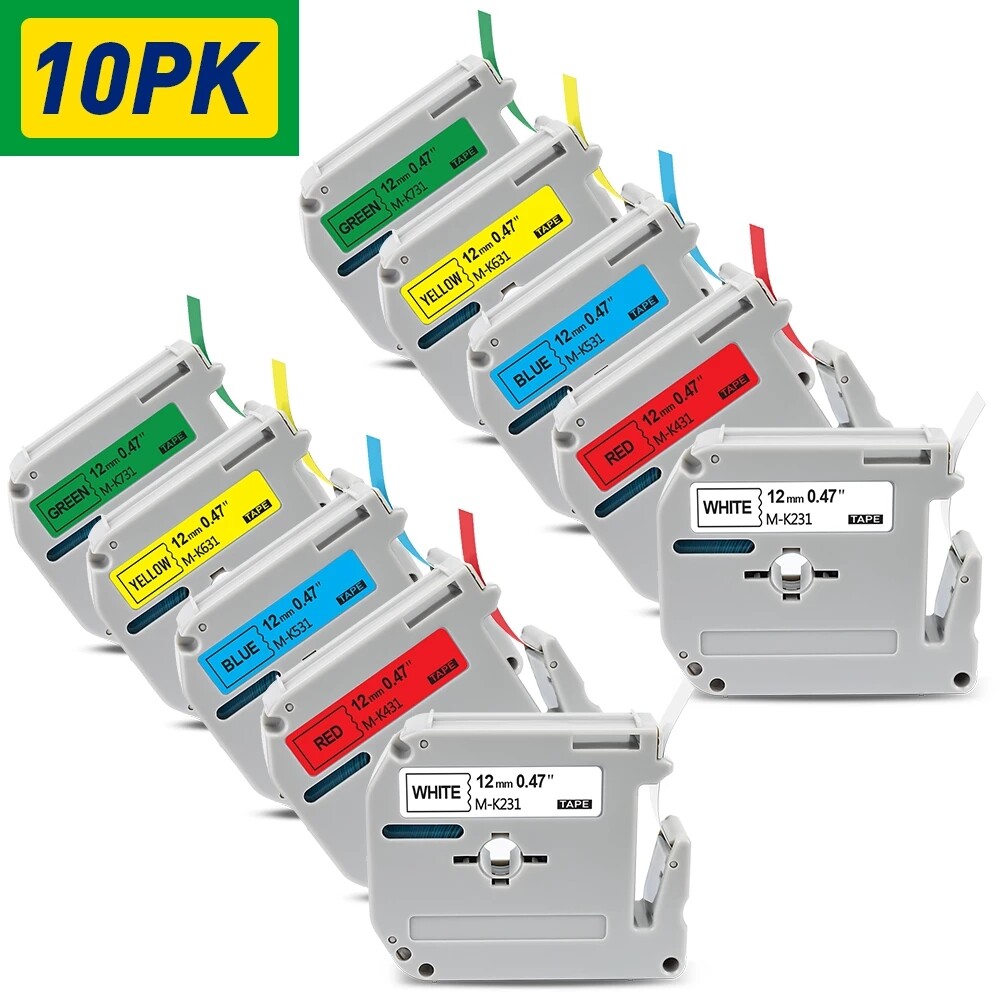 10PK M-K231 431 531 731 Compatible Brother P-Touch LabelTape 12mm PT-65 70 85 90
