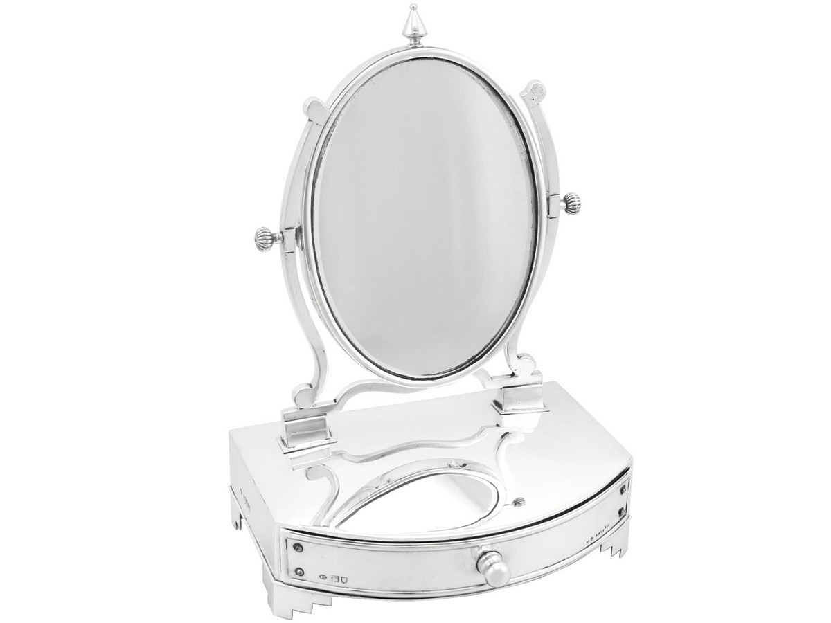 antique silver dressing table mirror Vintage Dressing Table Solid Silver Mirror in Antique Silver Desk  Accessories