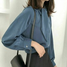 Damen Knopf Hemd Solid Band Bluse Top Business Arbeit Büro Damen Kleidung NR9