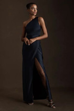 $248 BHLDN Dylan One Shoulder Satin Gown in Navy 10 NEW B944