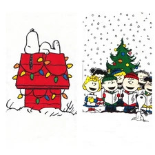 Peanuts Snoopy Christmas Kitchen Towel Set 2 Lighted Dog House & Caroling Gang