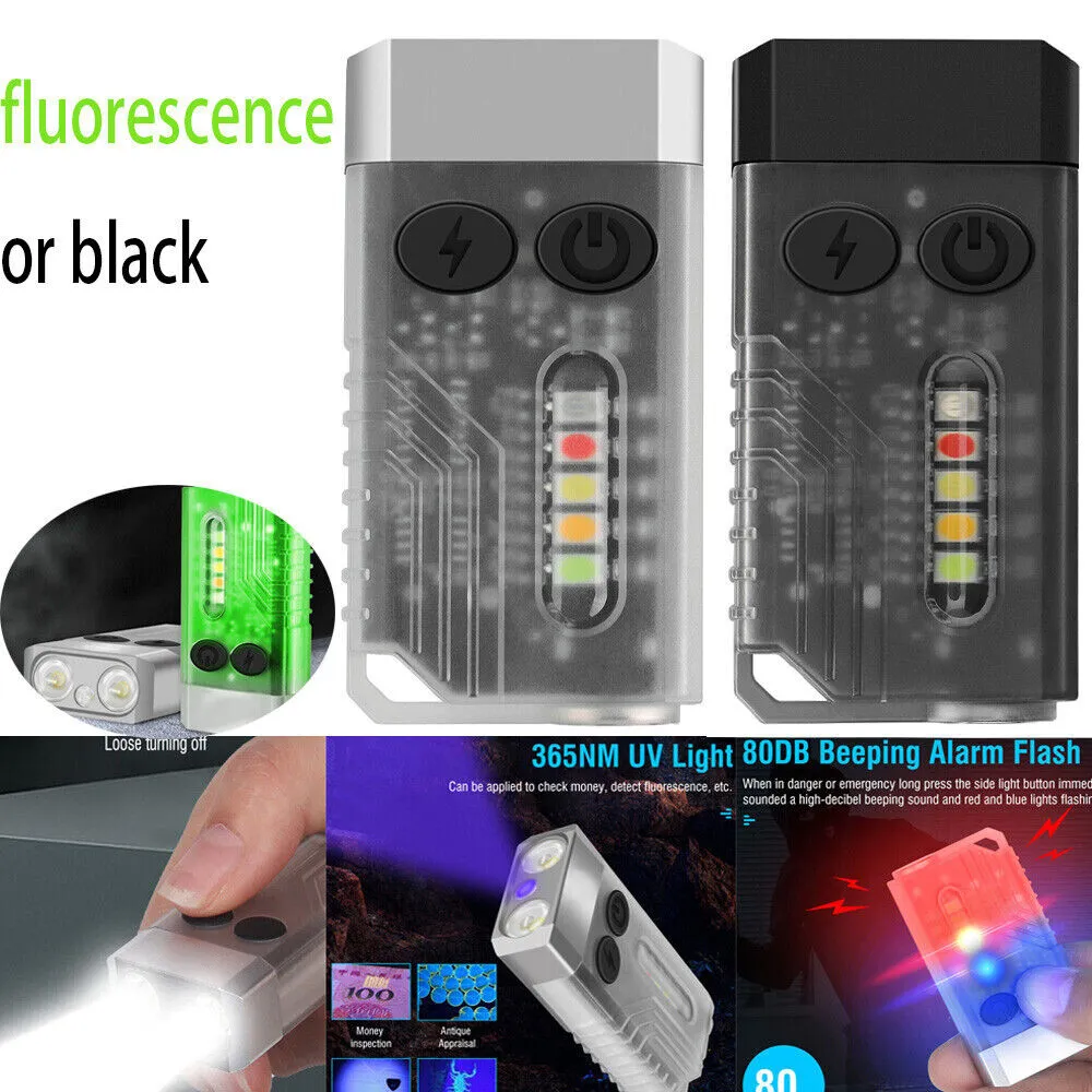 BORUiT V10 Mini LED Flashlight Keychain1000lm USB Rechargeable UV Torch  Magnetic