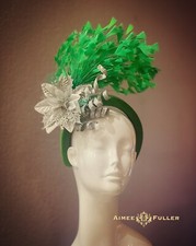 Green Holiday Fascinator Ascot Silver Poinsettia Christmas Hat Winter Bridal Hat