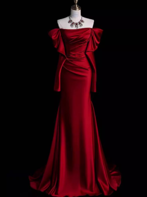 Elegant Burgundy Evening Dresses Satin Off Shoulder Ruched Mermaid Party Gowns* | eBay Elegant Burgundy Evening Dresses Satin Off Shoulder Ruched Mermaid Party Gowns* | eBay