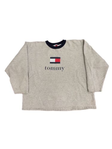 Vintage 90s Tommy Hilfiger Gray Spellout Logo Crew