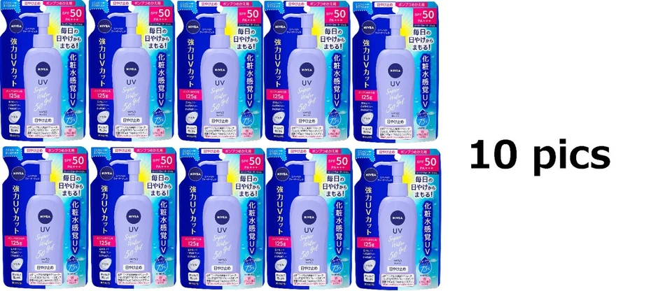 Lote de 10 NIVEA UV Super Water Gel Protetor Solar Para Refil FPS50 PA+++ 125g - Imagem 2 de 4