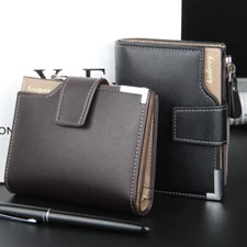 Mens Bifold Large Capacity Leather Wallet Credit Card ID Holder With Coin Pocket