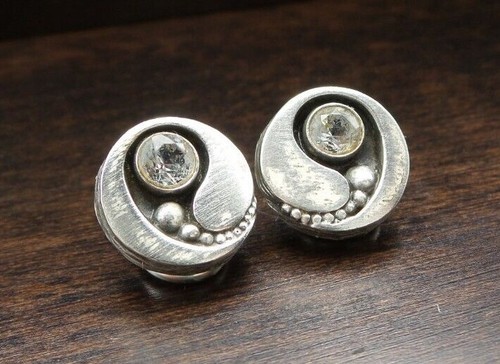 Schöne Mid Century European Sterling Silber & Bergkristall Designer Ohrringe