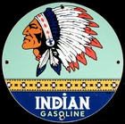 Vintage Indian Gasoline Enamel Metal Porcelain Sign 11 3/4" American Chief Gas