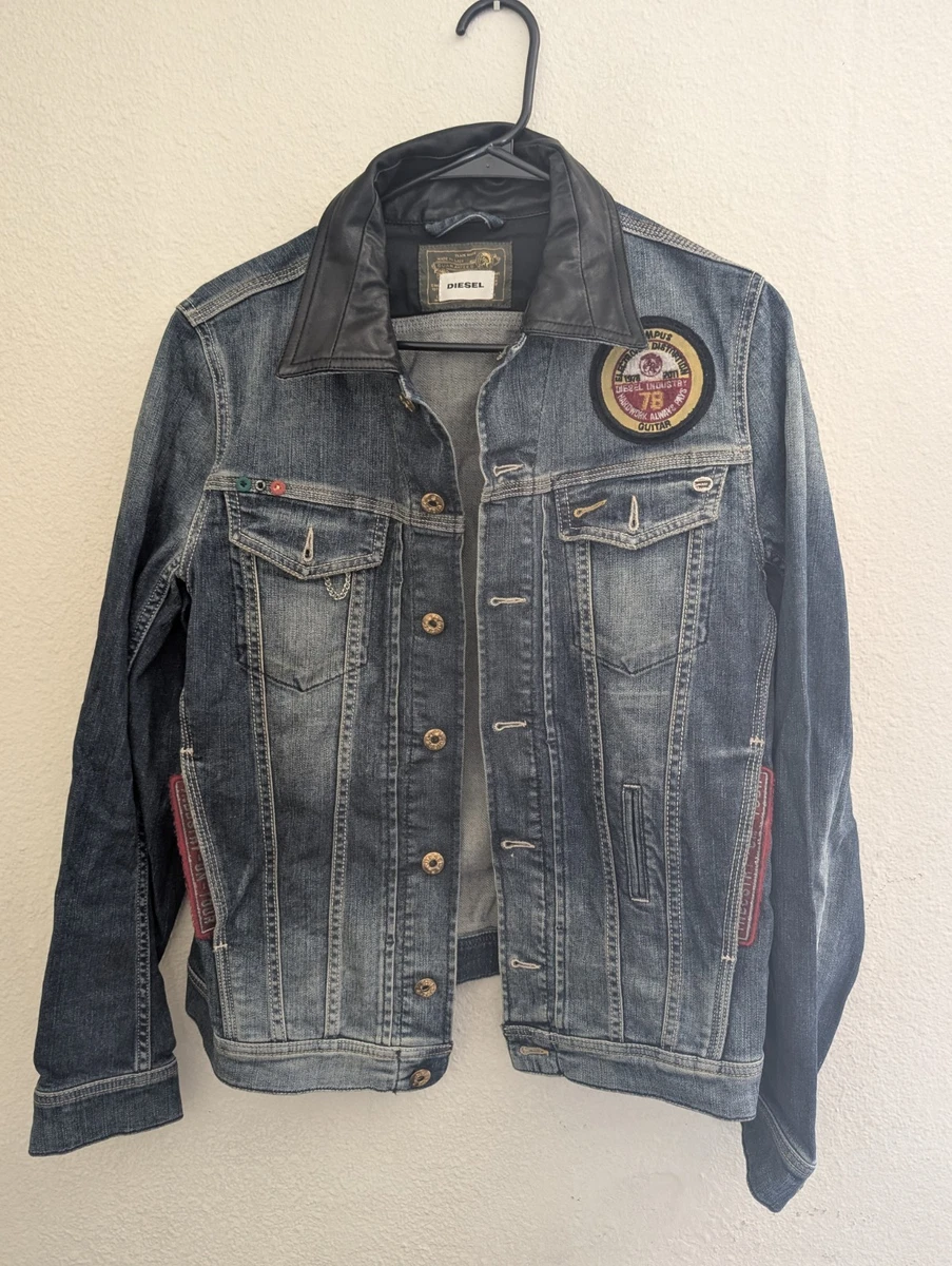 Denim Jacket Leather Collar In Men's Coats & Jackets for sale - eBay