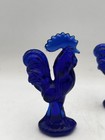 Pair Vintage Cobalt Blue Glass Rooster Figurines Set 2 Mid Century Statues 4.5" — photo 2