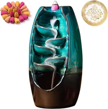 Ceramic Incense Burner with 100 Upgraded Cones, Waterfall Backflow Incense Holde
